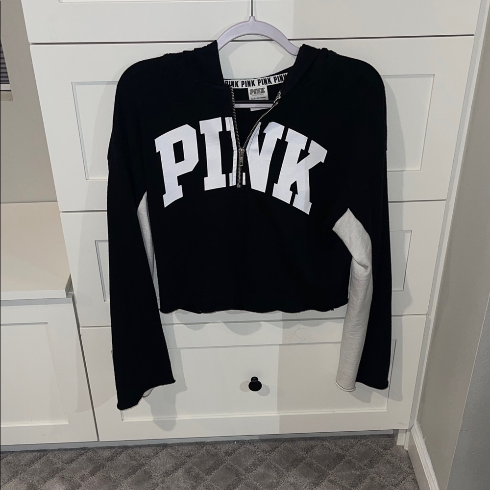 PINK Victoria's Secret Black and White Hoodie Sweater - Picture 1 of 3